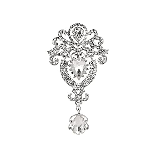 QKEPCY Corona Brooch Pin Cristal Broches Broche de Moda Vintage Estilo Victoriano Broche para Mujer Cristal Austríaco Boda para Banquete de Las Mujeres de Plata Vestidos de Fiesta Cover