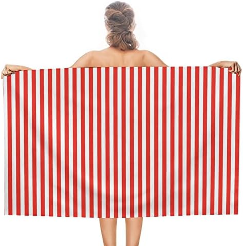 Vantaso Red White Vertical Stripe Bath Towel Oversized Lightweight 31x51 Inch Beach Towel Travel Swim Pool Yoga Gym Camping for Adults Women Men