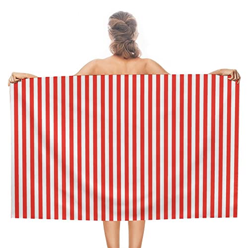 Vantaso Red White Vertical Stripe Bath Towel Oversized Lightweight 31X51 Inch Beach Towel Travel Swim Pool Yoga Gym Camping For Adults Women Men #TOP3