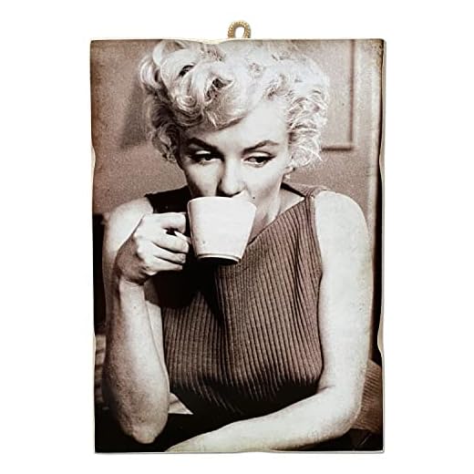 KUSTOM ART Cuadro cuadrado estilo vintage serie Actores Famosi Marilyn Monroe que bebe café impresión sobre madera 25x18cm