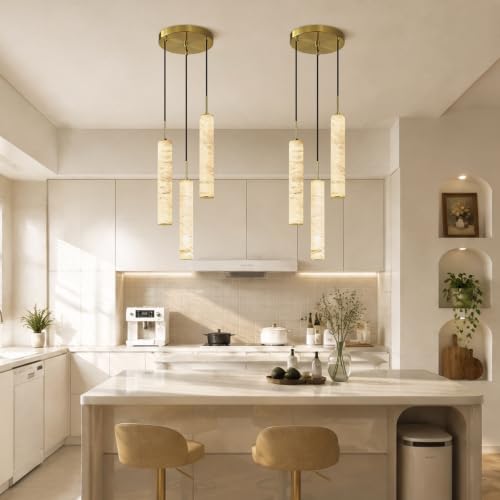 Image of Black Natural Alabaster Long Tube Kitchen Island Pendant Lights,3000k
