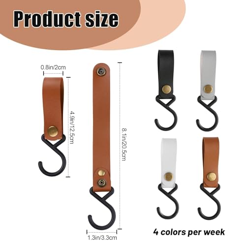 16 Stück S Haken mit Lederschlaufe Haken zum Einhängen für Kleiderstange, S-förmige Leder Camping Haken, 16 x 2cm Multifunktions Leder Haken für Mantel, Handtuch, Küche, Badezimmer (4 Farben-01)