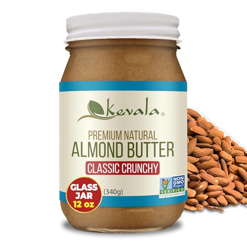 Kevala Almond Butter Crunchy - All-Natural Spread for Baking and Cooking, Nutritious Addition to Breakfast and Smoothies, Peanut Butter Substitute with no Sugar Added, with Pieces of Almonds, 12 oz
