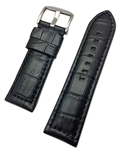 Bracelet 26mm style Panerai noir carré grain crocodile pour montre homme