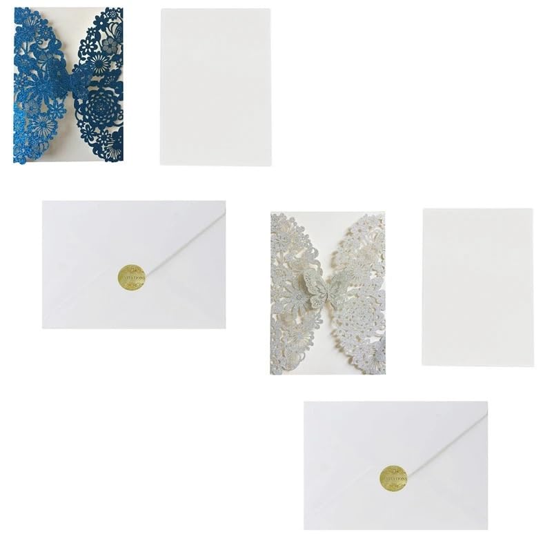 Hochzeitskarte 20 Set Schmetterling Einladungskarten Spitze Hochzeitseinladungen mit Umschlägen(Silver)