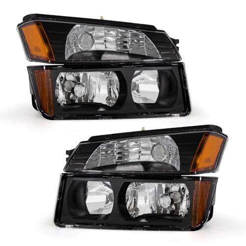 AXLAHA Headlight Assembly for 2002 2003 2004 2005 2006 Chevy Avalanche 1500 2500 Fits Body Cladding Models with Black Housing Amber Reflector Passenger and Driver Side(No Bulb)