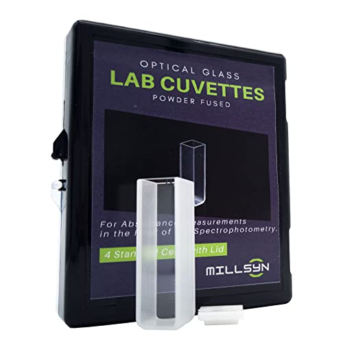 Millsyn Lab Cuvettes, Optical Glass, Standard 10Mm Path Length For Visible Light Spectrophotometer Analysis, 4 Cells With Ptfe Covers #TOP11