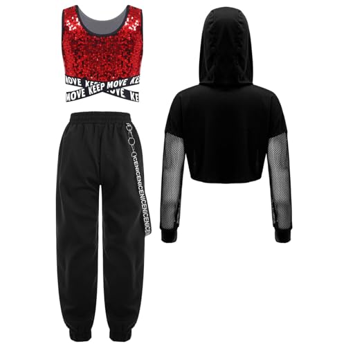 YiZYiF Girls' Jazz Street Dance Outfits Hip Hop Clothes Hoodie Tank Tops and Sweatpants Activewear Set2