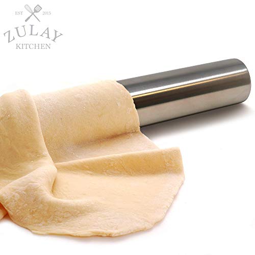 Zulay Kitchen 15.9 Inch Professional Stainless Steel Rolling Pin - Lightweight Metal French Rolling Pin - Perfect For Baking, Fondant, Pizza Dough Roller, Dumpling #TOP3