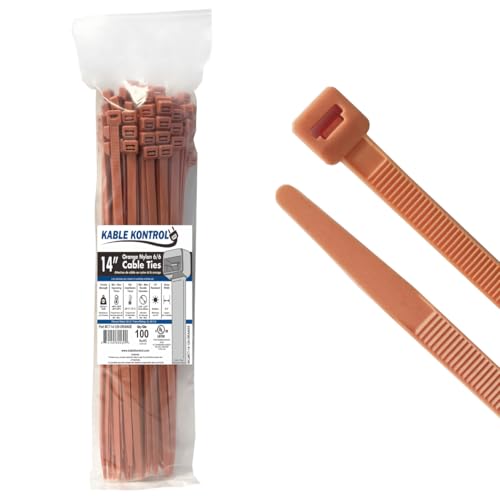 Kable Kontrol Cable Zip Ties, 14 Inch, 100 Pcs, HD 120lbs Test, Orange