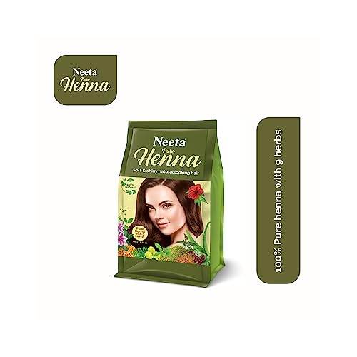 Image of Neeta Pure Henna Powder for Hair with 9 Natural Herbs, 100% Chemical-Free Henna Mehndi for Soft, Shiny, and Healthy Hair, Grey Coverage, 125g (Pack of 3)