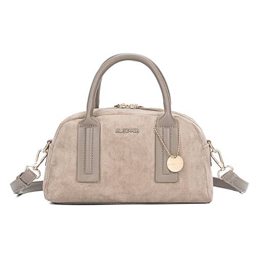 ALEX&MIA Women's Small Suede Crossbody Bags – Vintage Top Handle Handbags with Adjustable Strap, Everyday Versatile Purse（Grey）