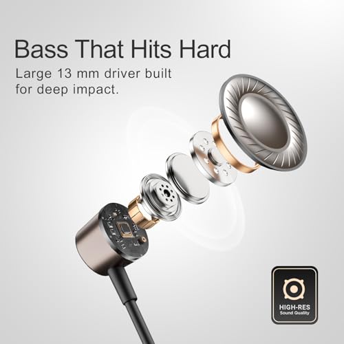 Image of HAMMER Nova 2 Type C Wired Earphones with Mic, Metal Earbuds, Deep Bass, 13mm Driver, in-line Control, Tangle-Free Cable, USB-C in-Ear Headphones for Smartphone /Laptop /PC and Tablet (Black)