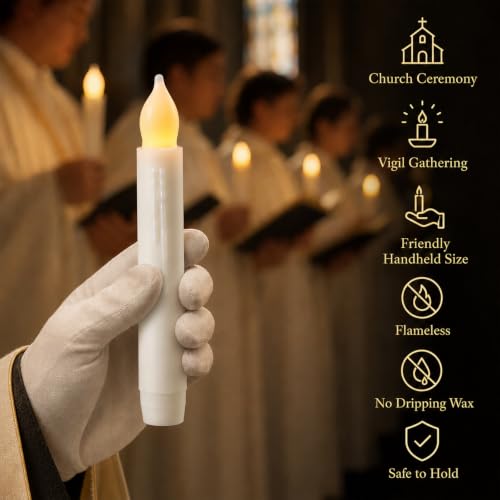 Image of Lezonic 12 Pack Flameless Taper Candles Battery Operated Candlesticks Flickering LED Fake with Dripping for Halloween Christmas, 6 Inch White Wedding Mantel Fall Church Vigil Decor by Touch, No Remote