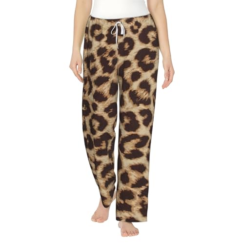 Pantalon pyjama léopard doux femme cordon de serrage poches
