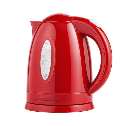 Image of OVENTE Electric Kettle, 1.7L Fast Boiling Water Heater for Coffee or Tea, BPA Free with Water Level Gauge, Auto Shut-Off, Boil-Dry Protection, Indicator Light and Removable Filter, Red KP72R