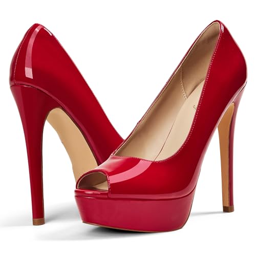 Image of Elisabet Tang Women's Platform High Heels Pumps Shoes Peep Toe 5.5 inch Stilettos Slip On for Dress Wedding Party Prom