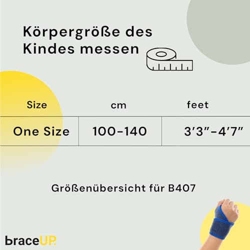 BraceUP Handgelenkbandage Kinder – Verstellbare Handgelenkschiene für Jungen und Mädchen (100–140 cm), Handgelenkschoner für Alltag, Sport & Verletzungen