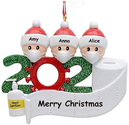 Personalized Name 2020 Christmas Ornament, Family 2-7 DIY Christmas Tree Ornaments, Customized Christmas Tree Decoration, Quarantine Decorative Hanging Ornament for Christmas Tree Gift Idea (3 Heads)