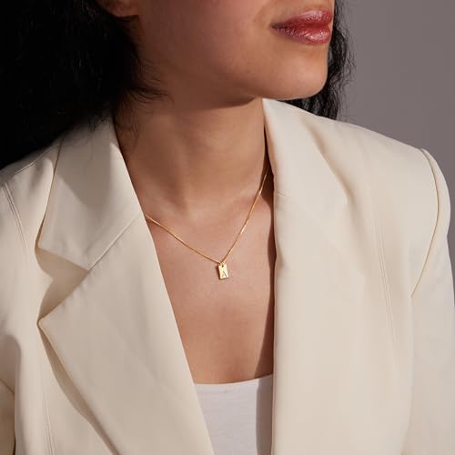 Dainty Initial Necklace for Women – 14K Gold Silver Plated Letter Pendant, Trendy Waterproof Non-Tarnish Personalized Name Tag Charm Necklace, Cute Square A-Z Jewelry Birthday Gift for Women4