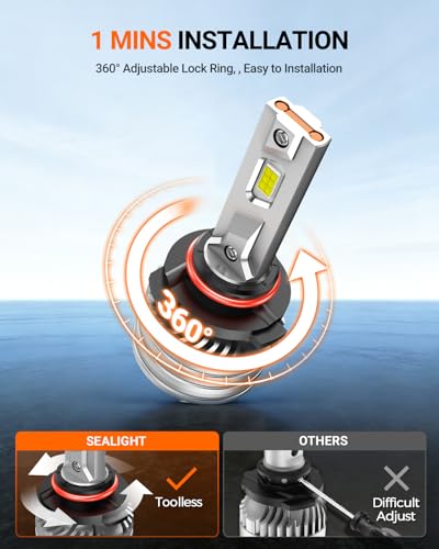 Image of SEALIGHT 9005 Bulbs, 90,000LM 1400% Brightness, HB3 9005 6500K Cool White LED Bulbs, IP68 Waterproof 70000Hrs Lifespan, 5X Heat Dissipation driving LED Bulbs, Plug and Play, 2 Pack
