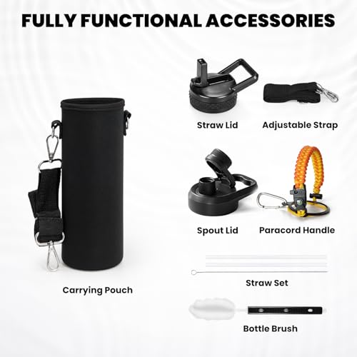 Image of RAYMYLO Insulated Water Bottle 20 oz, Triple Wall Vacuum Stainless Steel (Cold for 24Hrs, Hot for 12Hrs), Leak Proof & Non-BPA, Modern Water Bottle Jug for School with Straw Spout Lids
