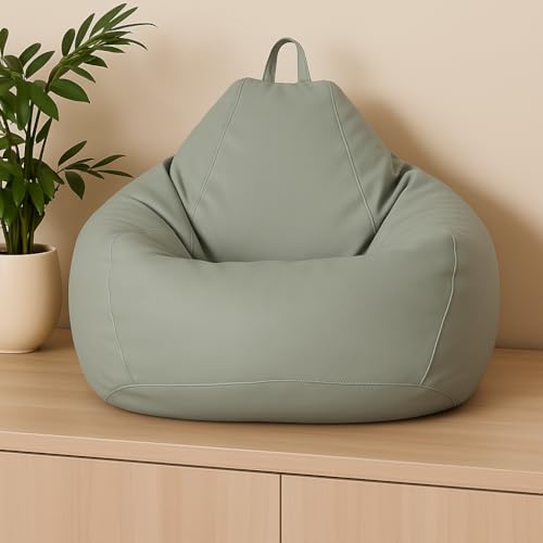 Image of 5XL Premium Leatherette Bean Bag with Rectangular Footrest & Cushion | High Density EPS Beans Filled | Teardrop Shape with Handle | 6 Months Warranty (Pastel Green, 5XL Single, Solid)