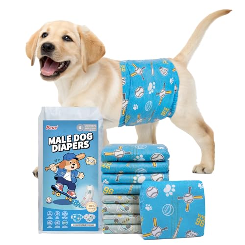 Dono Pañales Perro Macho, un 30% más Anchos, 20 Unidades, Pañales para Perros Macho, 2 diseños, superabsorbentes, a Prueba de Fugas, incontinencia, Viajes, Entrenamiento, S (30-48 cm)