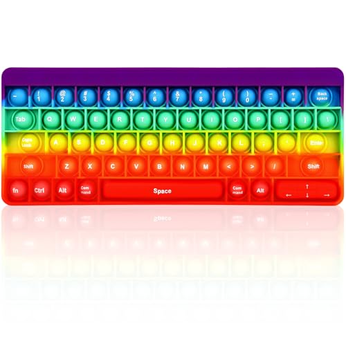 Rainbow Push Bubble Fidget Toys, Keyboard Shape Squeeze Sensory Toys, Anxiety & Stress Reliever Autism Toy for Kids Adults School Classroom Gift Party Favors