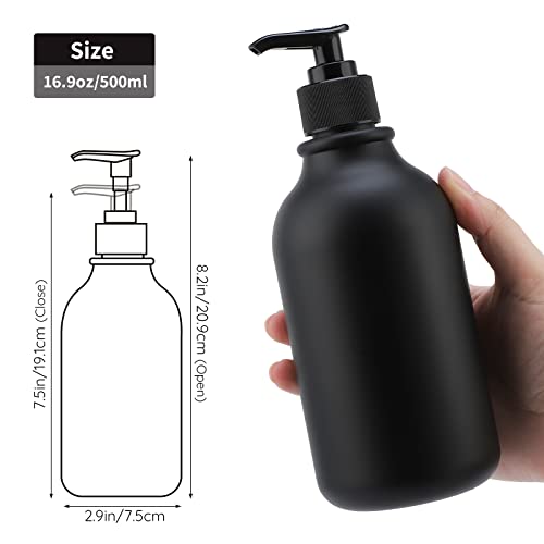 Image of Segbeauty Matte Black Shampoo Dispenser, 2pcs 16.9oz Empty Refillable Pump Bottle with Labels, 500ml Plastic Press Lotion Dispenser Bathroom Shower Containers for Conditioner Hand Wash Gel Dish Soap