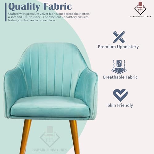 Image of Set of 2 Accent Chair for Living Room | Modern Armchair in Soft Velvet Fabric with Sturdy Legs | Premium Chair for Home Living Room Bedroom Restaurent | (Gold Legs, Sky Blue)