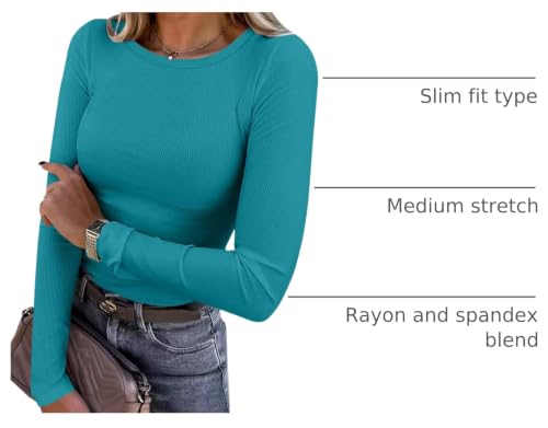 Image of ANRABESS Women Long Sleeve Shirts Rib Knit Slim Fit Tops Basic Tee Spring Outfits Casual T-Shirt Underscrubs Layer Clothes