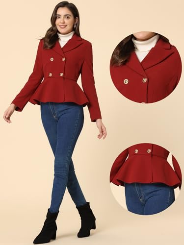 Allegra K Double Breasted Pea Coat for Women's Notched Lapel Office Blazer Peplum Jacket2
