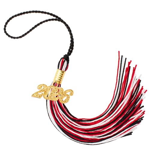 2026 Graduation Tassel 2026 Tassel Graduation 2026 Tassels for Graduations Cap with 2026 Year Gold Charms for Graduate Cap Red Black White Grad Tassels for Class of 2026 Grad Ceremonies Accessories