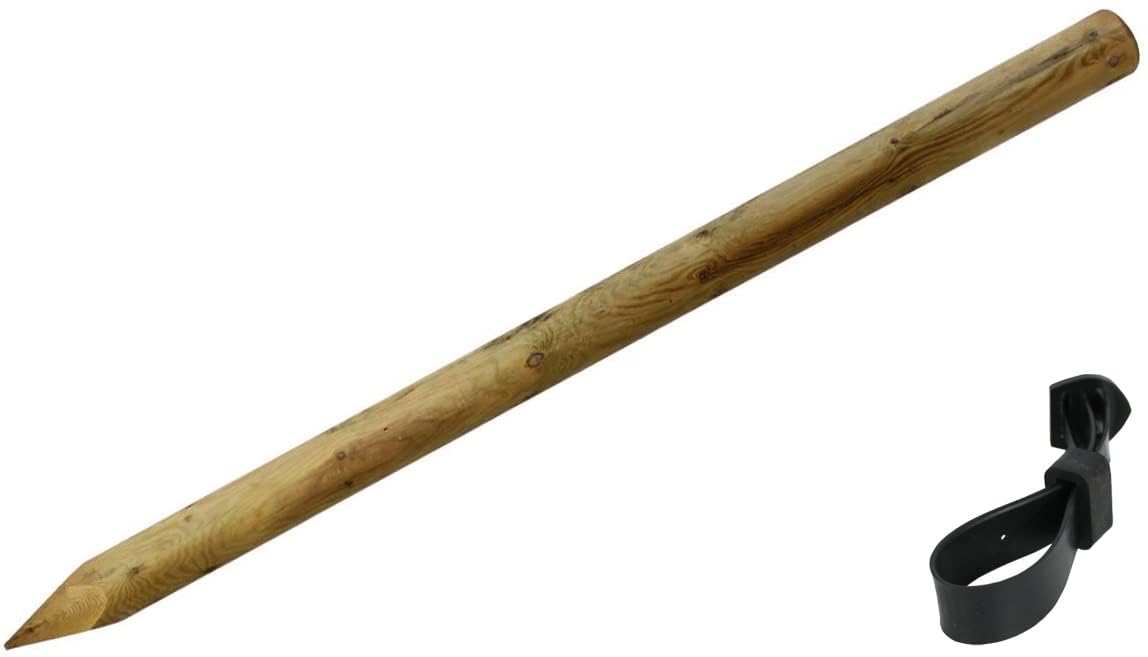 Wooden Tree Support Stake + 38cm Soft Buckle Tie - Long Life Treated Fence Post (1.2m Long x 50mm Diameter)
