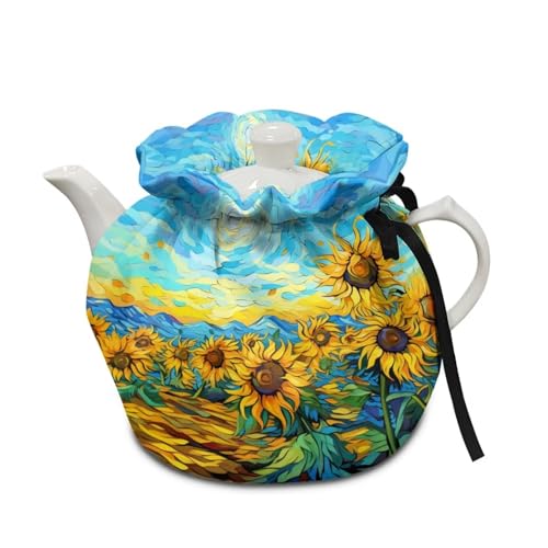 Image of Sunflower Print Tea Cozy for Teapot Insulated Large Teapot Cover to Keep Warm Tea Kettle Cover Machine Washable for Home Kitchen Tea Party Table Decor