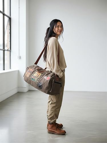 Image of The House of Tara Canvas Travel Duffle Bag 25 litres | Sports Duffel | for Men and Women | Adjustable Broad Strap | Gym Bag | Airline Carry On Luggage | Quick Access Pockets (Acorn Brown)