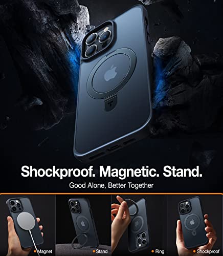 Torras Magnetic For Iphone 14 Pro Max Case [Compatible With Magsafe] With Stand, [Military Grade Drop Protection] Shockproof Translucent Back Slim Protective Phone Case Upro Ostand (2022), Black #TOP1