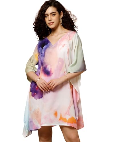 Image of AS Premium Soft Cotton Feel Kaftan Dress for Women Digital Print Free Size M-3XL Knee Length Midi Baho Kaftan Cotton Feel Beach Wear Resort Wear Lounge Wear Western Kurti Multicolor