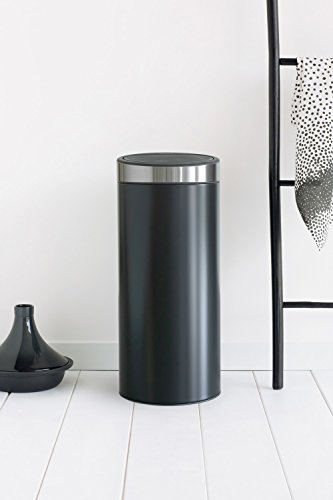 Image of Brabantia Press-Top Kitchen Trash Can | Steel /Black | 8 Gallon / 30L | Home Trash Can with Soft-Touch Stay-Open Lid & Removable Inner Bucket | + Trash Bags