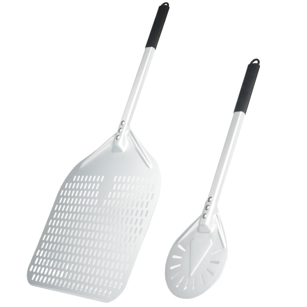 Pala Pizza Juego de palas for pizza perforadas, pala for rectangular y redonda, for aleación aluminio anodizado, herramienta for(12inch and 8inch Set)