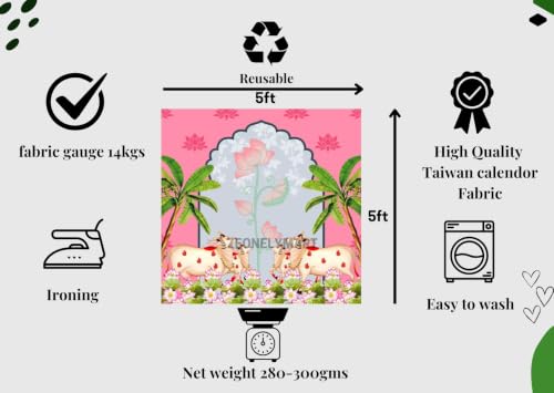 Image of varalakshmi Pooja Decoration Backdrop | pichwai backdrops Cloth for Decorations | Backdrop Cloth for Decoration Pooja (Light Pink 4 Cow (5x5 ft)) | puja Backdrop Decorations Cloth