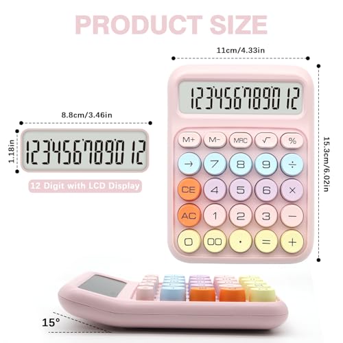 Pink Calculator, UPIHO Standard Calculator with 12 Digit Display and Big Buttons, Pink Office Supplies and Desk Accessories for Office,School - Image 3