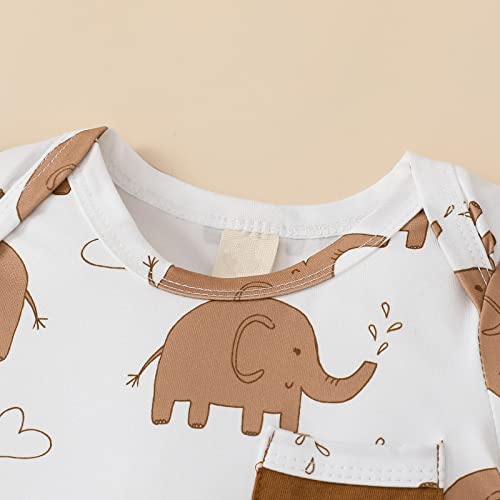 Puseky 2Pcs Baby Boys Clothes Short Sleeve Animal Print Romper Overalls Pants Set Newborn Onesie Suspenders Trousers Boy Set 0-3 Months #TOP7