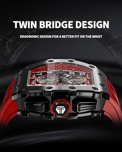 Image of TSAR BOMBA Men's Luxury Quartz Watch, Luminous Dial 5ATM Water Resistance Silicone Strap Men's Wristwatch Ideal Gift for Men