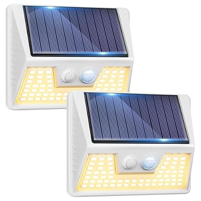 vighep 2 Pack Solar Motion Lights Outdoor, Waterproof Fence Lights Solar Powered with 3 Lighting Mode, Soft White LED Step Lights for Outside Wall Yard Deck Stairs Garden- White