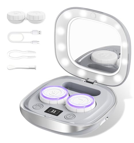 2026 New Ultrasonic Contact Lens Cleaner 52kHZ - Contact Lens Cleaner Machine with 3 Smart Modes & Lighted Makeup Mirror - Portable Soft Contact Lens Cleaning Machine Ideal for Home and Travel