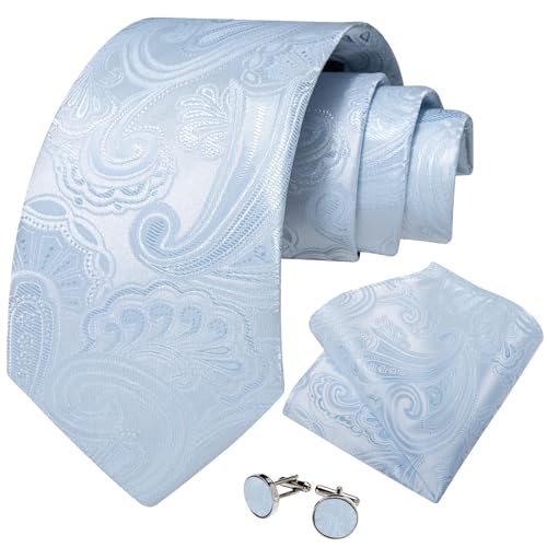 Image of DiBanGu Mens Paisley Tie Sets Silk Jacquard Woven Floral Necktie and Pocket Square Cufflinks Wedding Business Party