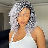 NISEYO Boho Senegalese Twist Crochet Hair 12 Inch, 8 Packs Pre-looped Curly Ends, Ombre Gray Pretwisted Goddess Island Passion Twist Crochet Braids (120 Strands,Tgrey)