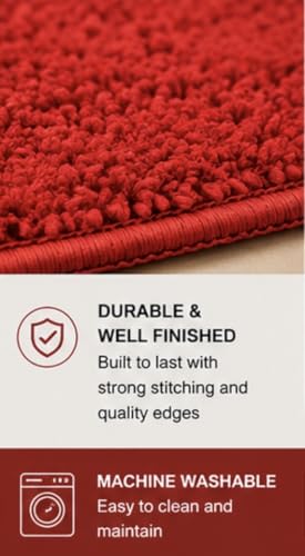 Image of Set of 2 Micro Anti Skid Bath Mat for Home Kitchen, Office, Water Absorbent Machine Washable and Quick Dry Luxury Mats for Bathroom, Kitchen, Entrance. (Red Open)